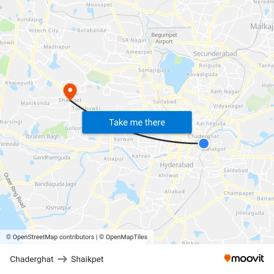 Chaderghat to Shaikpet map