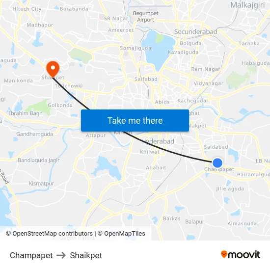 Champapet to Shaikpet map