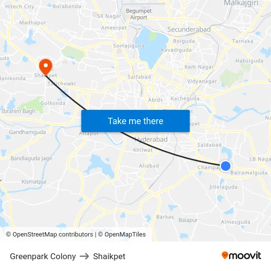 Greenpark Colony to Shaikpet map