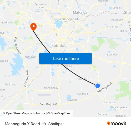 Manneguda X Road to Shaikpet map