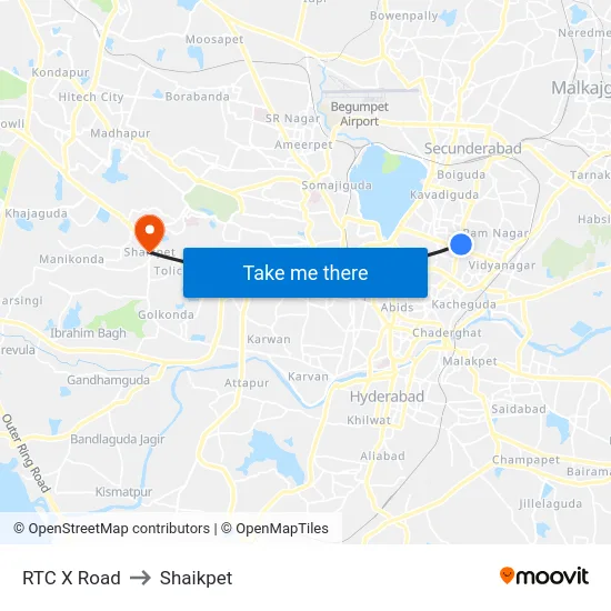 RTC X Road to Shaikpet map
