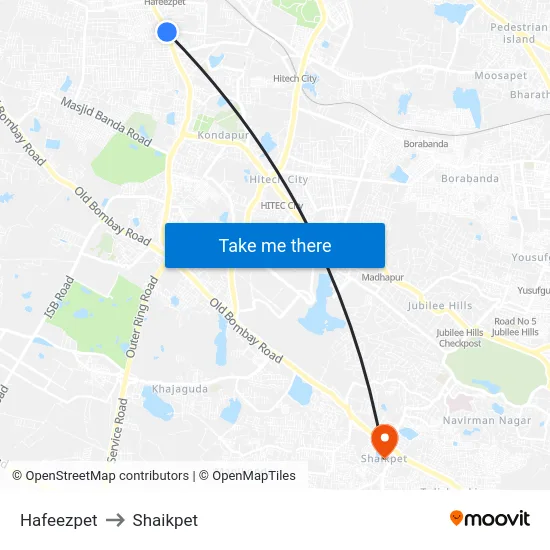 Hafeezpet to Shaikpet map