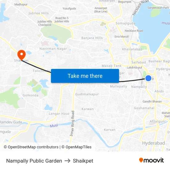 Nampally Public Garden to Shaikpet map