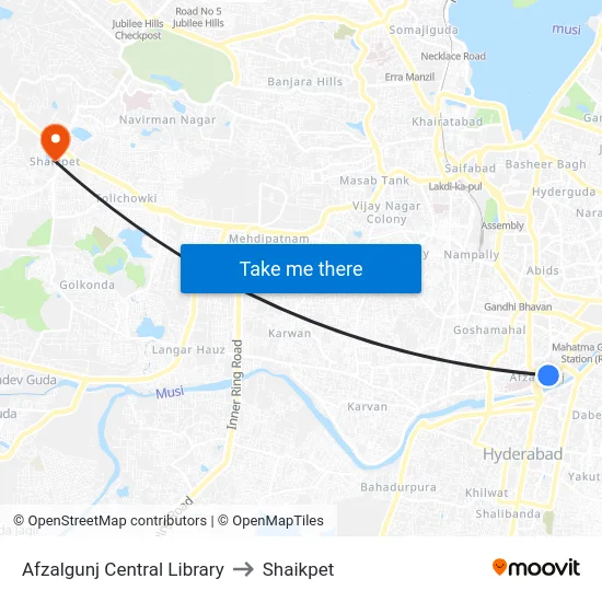 Afzalgunj Central Library to Shaikpet map