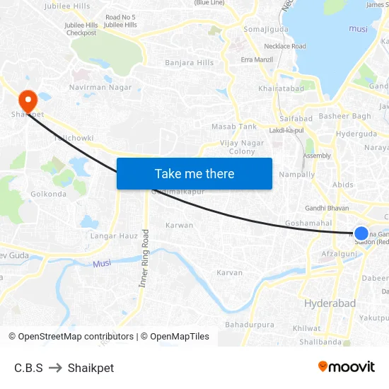 C.B.S to Shaikpet map