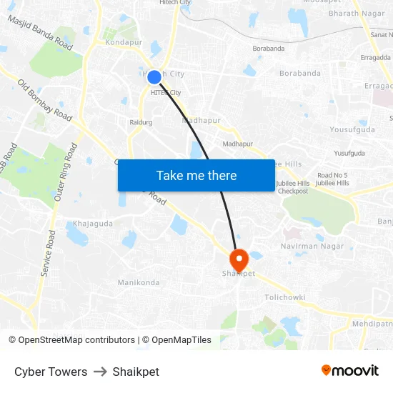 Cyber Towers to Shaikpet map