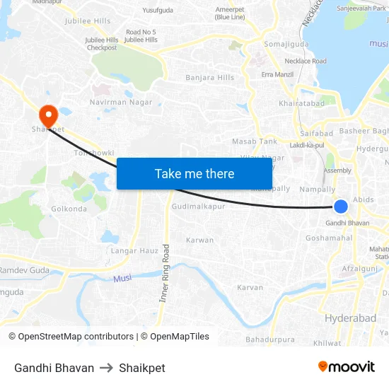Gandhi Bhavan to Shaikpet map