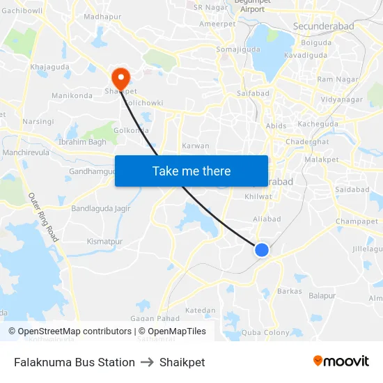 Falaknuma Bus Station to Shaikpet map