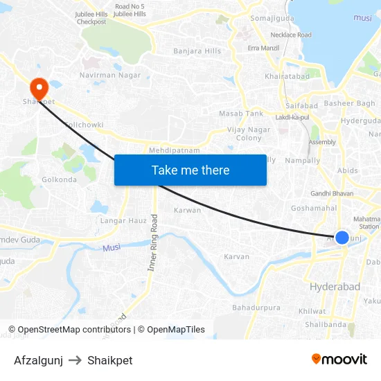 Afzalgunj to Shaikpet map