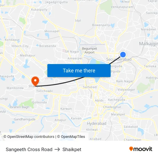 Sangeeth Cross Road to Shaikpet map