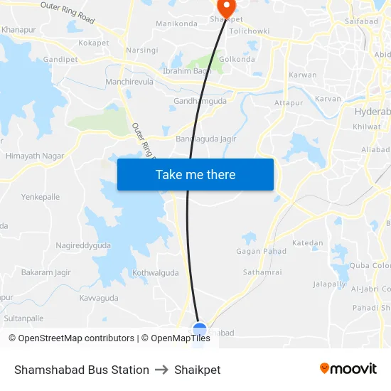 Shamshabad Bus Station to Shaikpet map