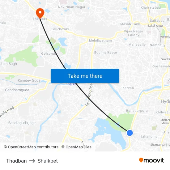 Thadban to Shaikpet map