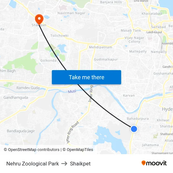 Nehru Zoological Park to Shaikpet map