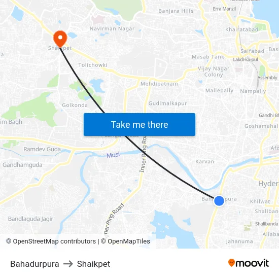 Bahadurpura to Shaikpet map