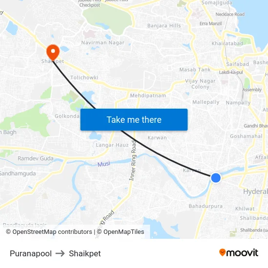 Puranapool to Shaikpet map