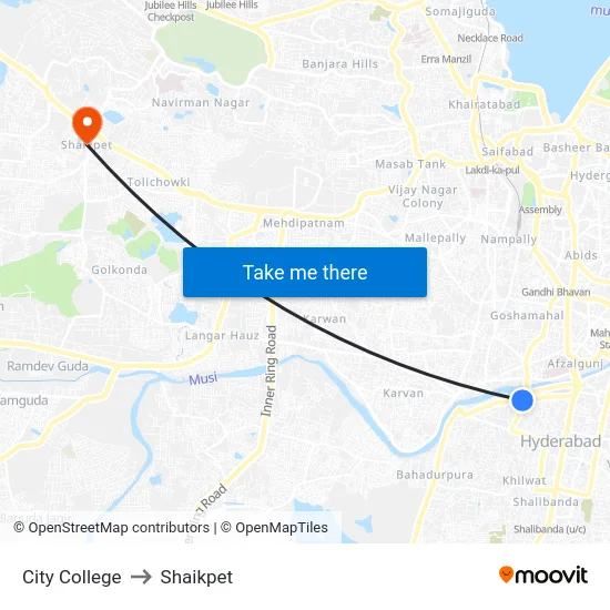 City College to Shaikpet map