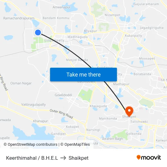 Keerthimahal / B.H.E.L to Shaikpet map