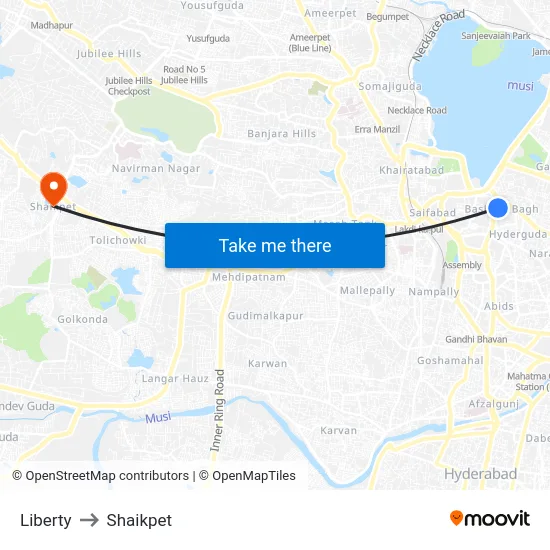 Liberty to Shaikpet map