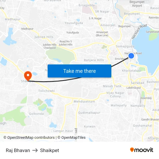 Raj Bhavan to Shaikpet map