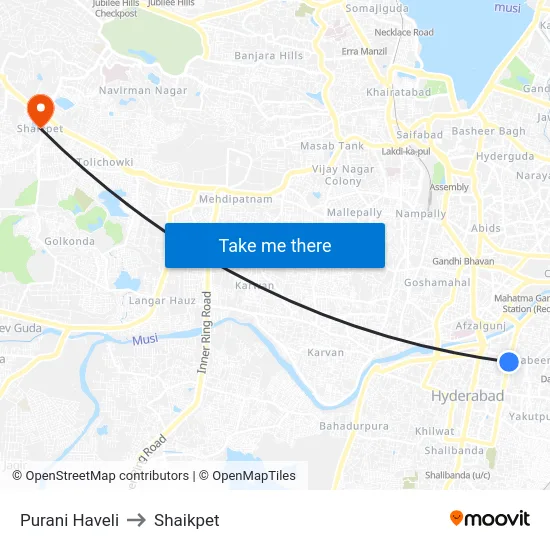 Purani Haveli to Shaikpet map