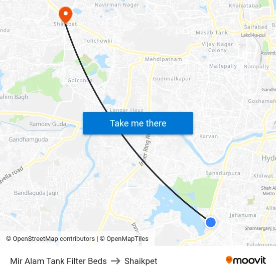 Mir Alam Tank Filter Beds to Shaikpet map