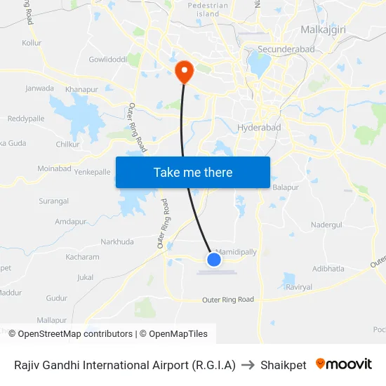 Rajiv Gandhi International Airport (R.G.I.A) to Shaikpet map