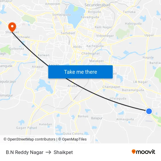 B.N Reddy Nagar to Shaikpet map