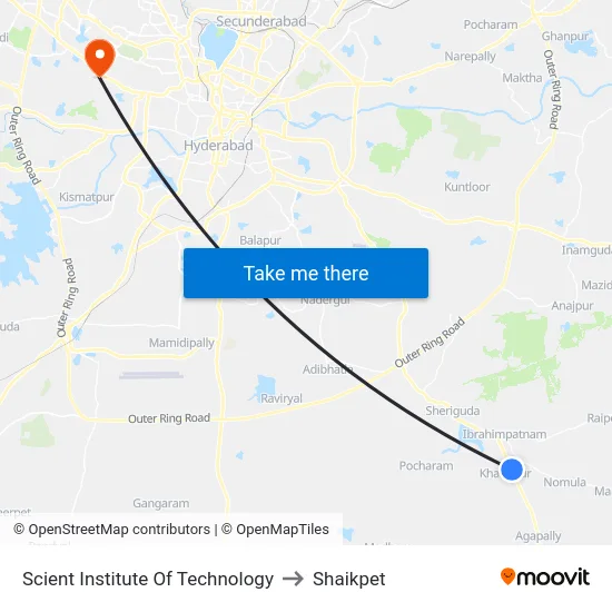 Scient Institute Of Technology to Shaikpet map
