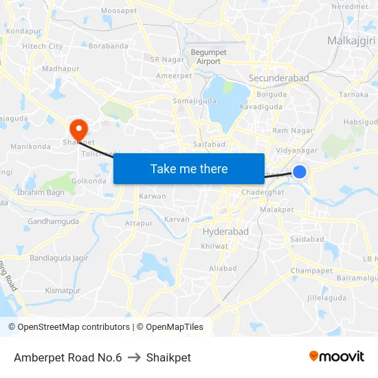 Amberpet Road No.6 to Shaikpet map