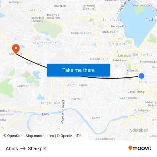 Abids to Shaikpet map