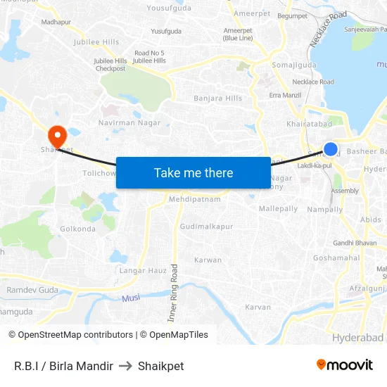 R.B.I / Birla Mandir to Shaikpet map