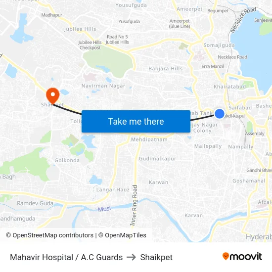 Mahavir Hospital / A.C Guards to Shaikpet map