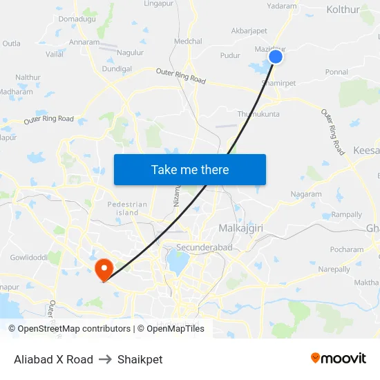 Aliabad X Road to Shaikpet map