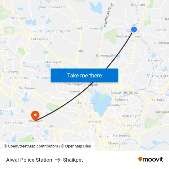 Alwal Police Station to Shaikpet map