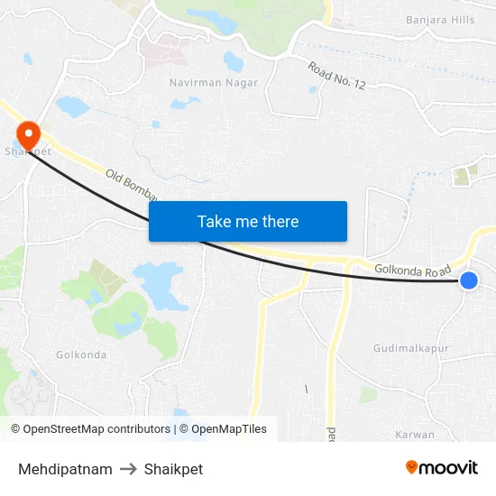 Mehdipatnam to Shaikpet map