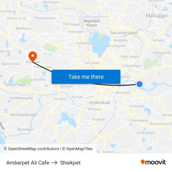 Amberpet Ali Cafe to Shaikpet map