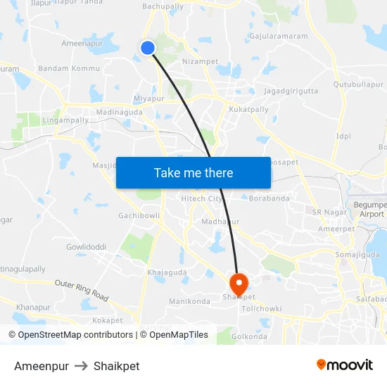 Ameenpur to Shaikpet map
