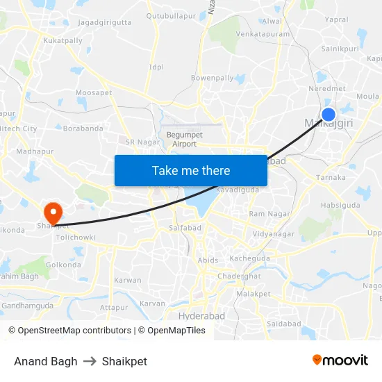 Anand Bagh to Shaikpet map