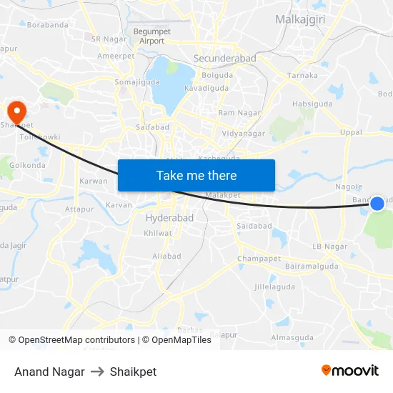 Anand Nagar to Shaikpet map