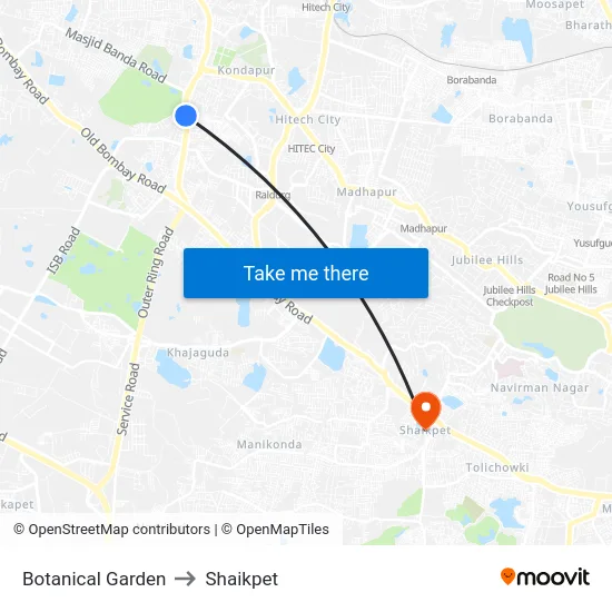 Botanical Garden to Shaikpet map