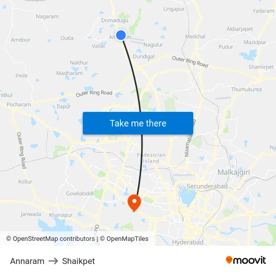 Annaram to Shaikpet map