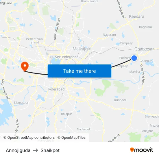 Annojiguda to Shaikpet map