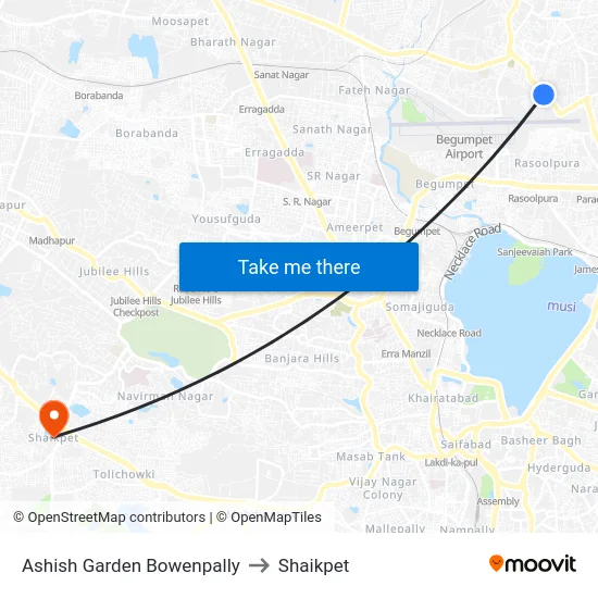 Ashish Garden Bowenpally to Shaikpet map