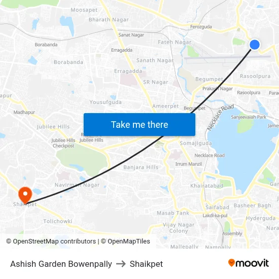 Ashish Garden Bowenpally to Shaikpet map