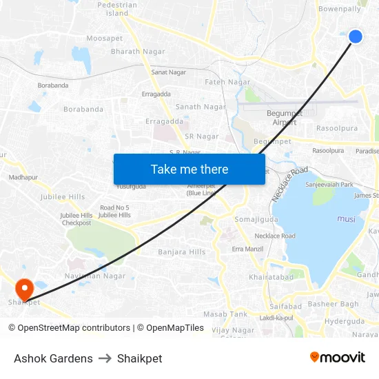 Ashok Gardens to Shaikpet map
