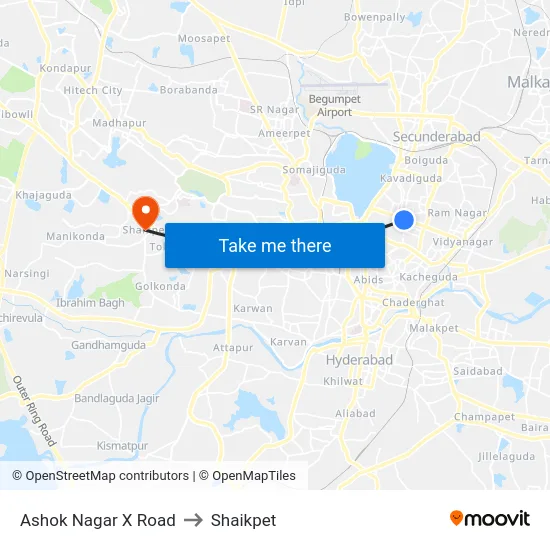 Ashok Nagar X Road to Shaikpet map