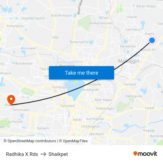 Radhika X Rds to Shaikpet map