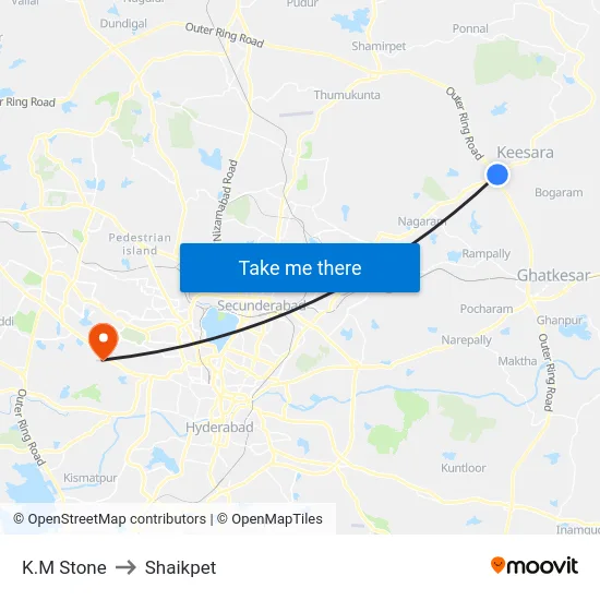 K.M Stone to Shaikpet map