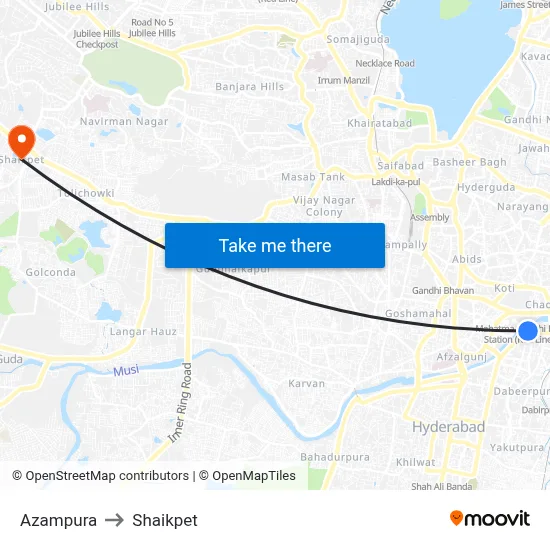 Azampura to Shaikpet map