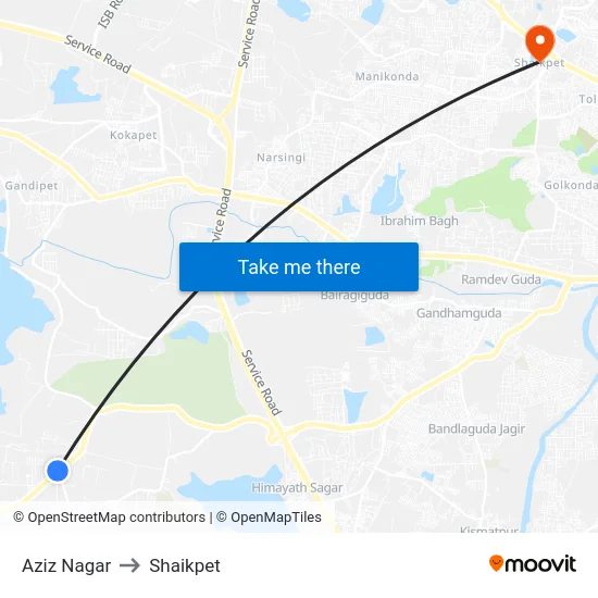 Aziz Nagar to Shaikpet map